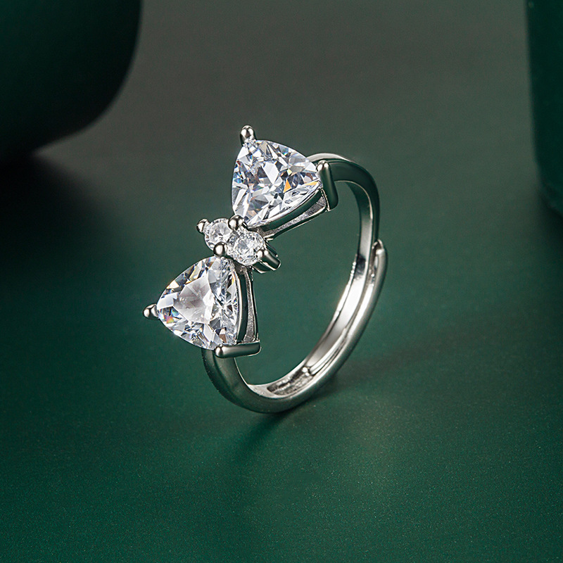 Fashion Bow Knot Copper Inlay Zircon Open Ring 1 Piece