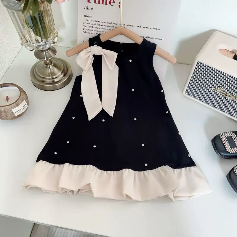 2025 Summer Girls Dress Fashion Sleeveless Diamond Princess Dress Baby Girl Bow Vest Dress Cross-Border