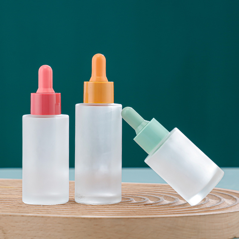 Botella de goteo de 30ml botella de aceite esencial de macarón de arena frita botella de vidrio esmerilado botella de botella de goteo de goma botella de esencia