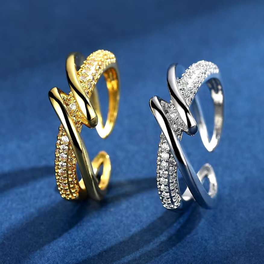 Cross-Border Hot-Selling Niche Design Geometric Cross-Wrapped Ring, Feminine and Cool Style Ring, Douyin Live Broadcast Supply