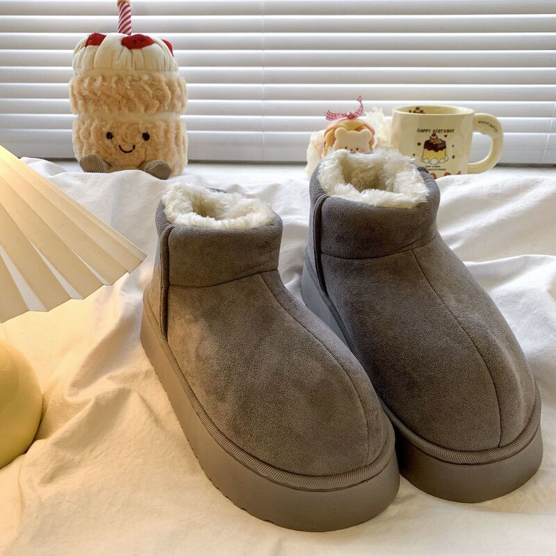 厚底短筒雪地靴女皮毛一体2025秋冬新款加绒加厚棉靴面包东北棉鞋|undefined