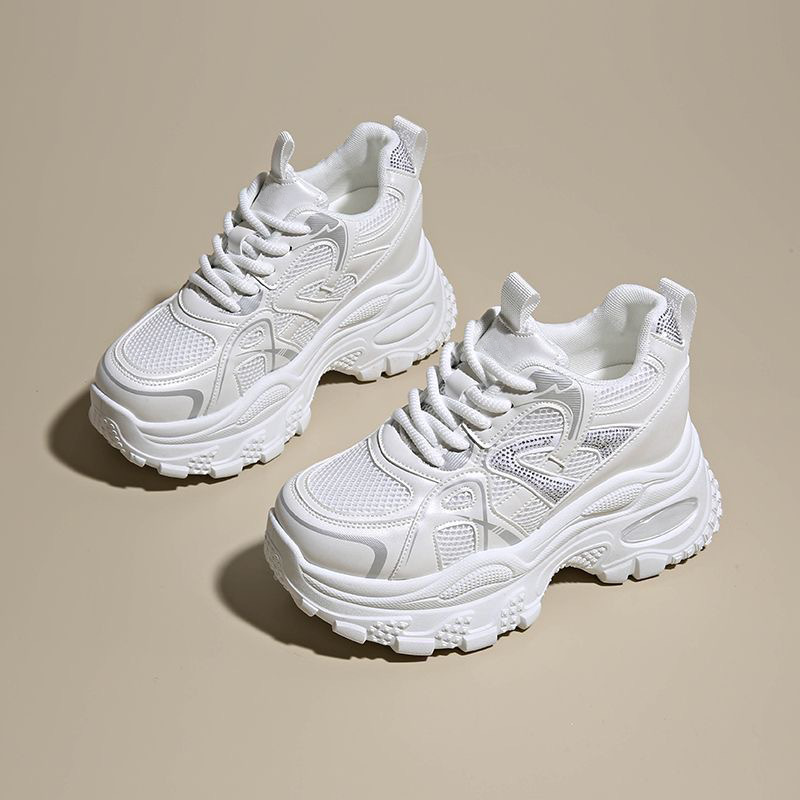 2026 primavera nuevo estilo coreano de moda zapatos de padre mujer altura de suela gruesa red transpirable zapatos deportivos casuales versátiles