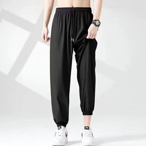 Summer thin ice silk men's quick-dry breathable cool feeling sport pants trendy loose versatile tie-up casual pants for men
