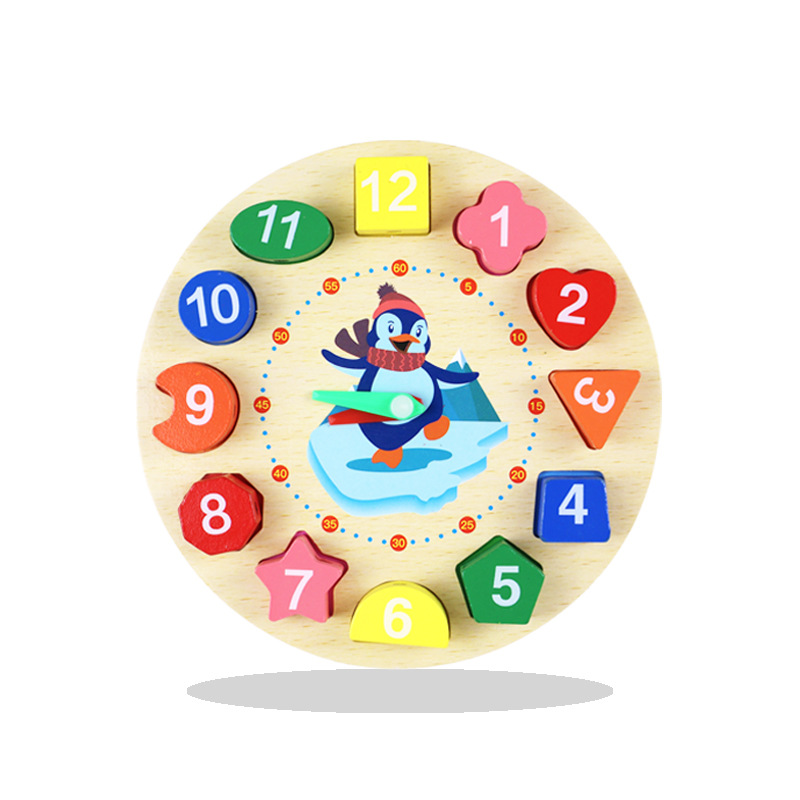 Educación temprana para niños, iluminación, reloj digital, rompecabezas, volumen de pie, forma de madera, color, reconocimiento, uso de cuerdas, juguetes de posición