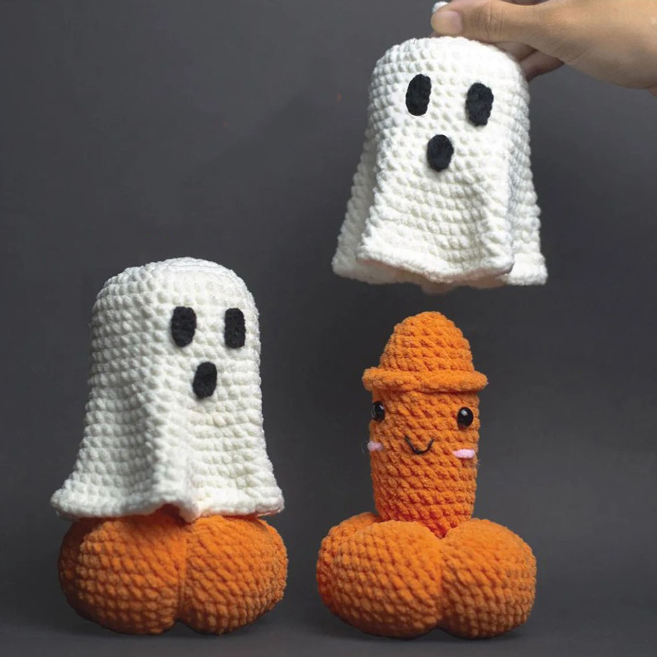 Calabaza de Halloween tejida a mano, adorno de fantasma para regalo