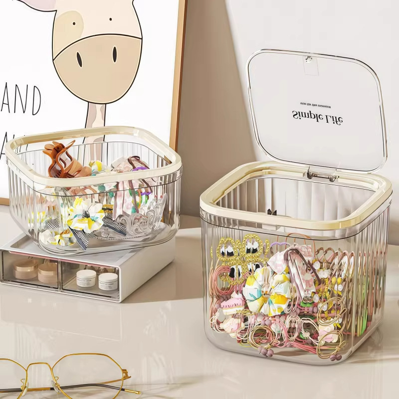 Desktop storage box, multi-purpose, transparent with lid, desktop trash can, suitable for storing hair ties, hair accessories, and toys
