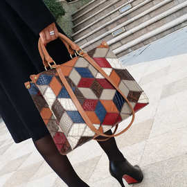 CC猫女包新款2025秋冬季百搭手提包真皮包包女款拼色包一件代发货