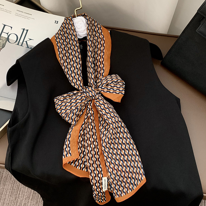 Bufanda de seda, sentido avanzado, todo fósforo, nuevo estilo multiusos, lunares, rosa, cuello, bufanda, bufanda, pañuelo, cinturón para el cabello, cinturón decorativo