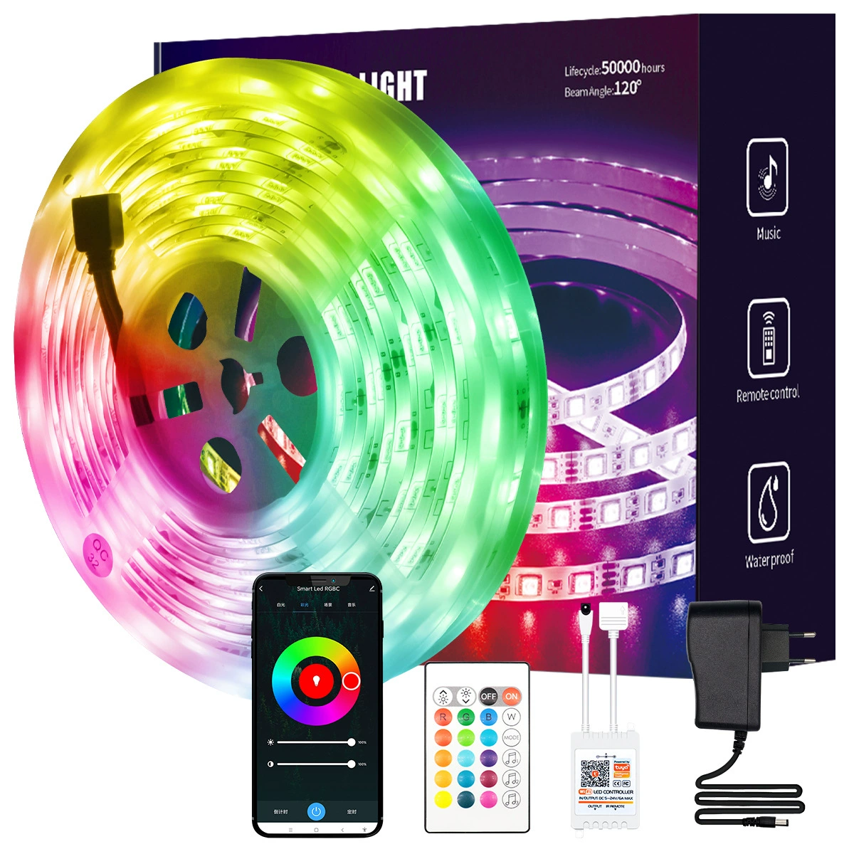 Светодиодная лента 5050 RGB с модулем Wi‑Fi, умная подсветка для граффити/декора, управление через мобильное приложение, голосовое управление, музыкальный режим