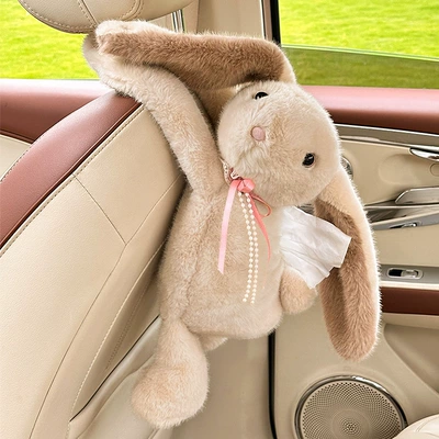 2026 New Model Car Tissue Box Cartoon Bear and Rabbit Car Hanging Tissue Box High-End Car Interior Tissue Hanging Bag (Car tissue box/set) - long-handed-pretty-rabbit-tissue-box