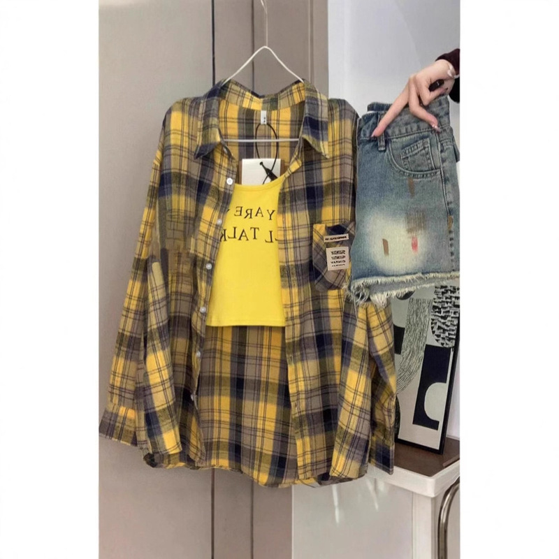 Factory Direct Sales - Summer Design Plaid Patchwork Cardigan Casual Versatile Long-Sleeve Shirt Jacket