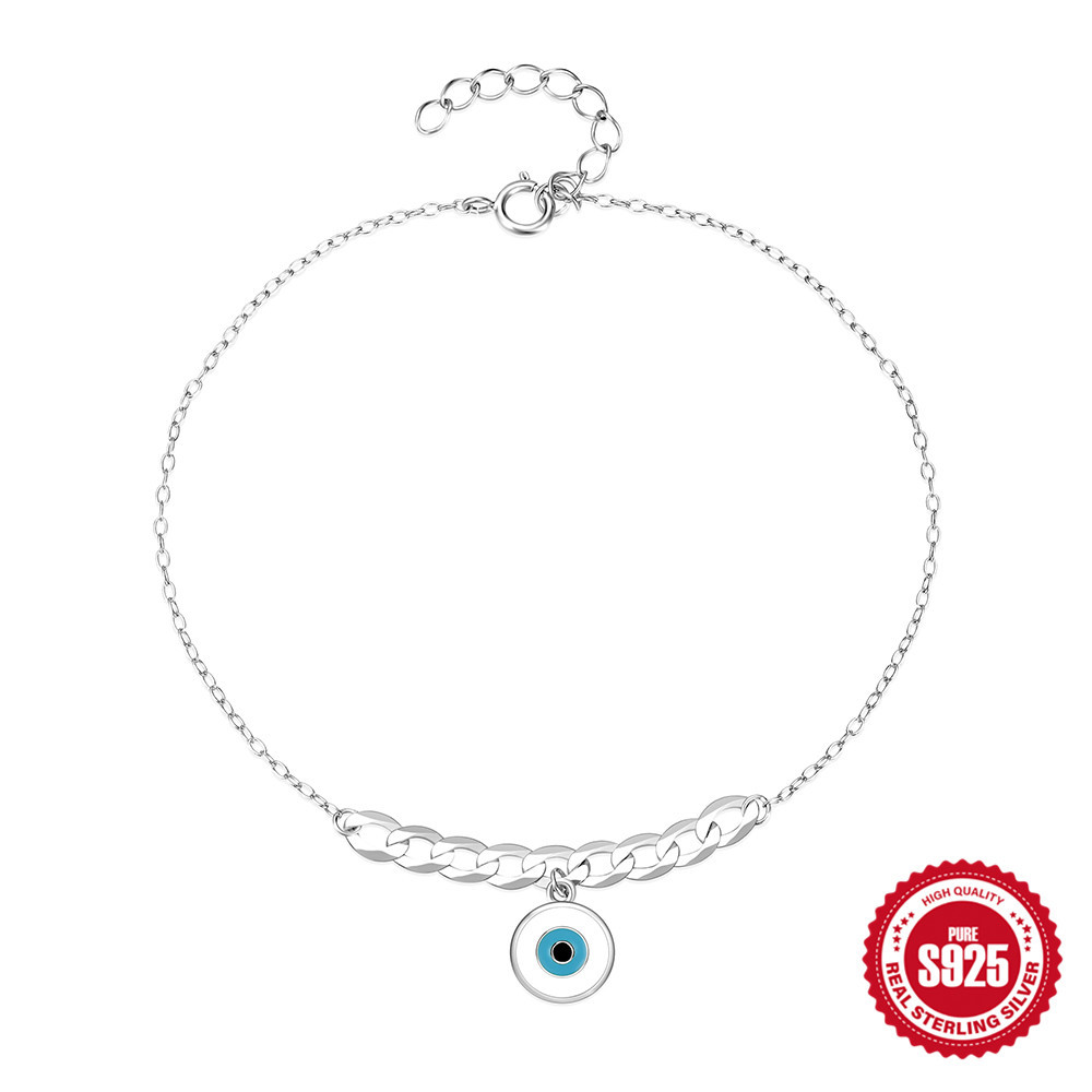 Moda europea y americana S925 plata esterlina simple cadena cubana del diablo ojo gota pulsera vintage imitación turquesa pulsera
