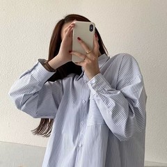 原感少女春2025年新作韓国版chiストライプシャツデザイン感レトロ長袖上着コート