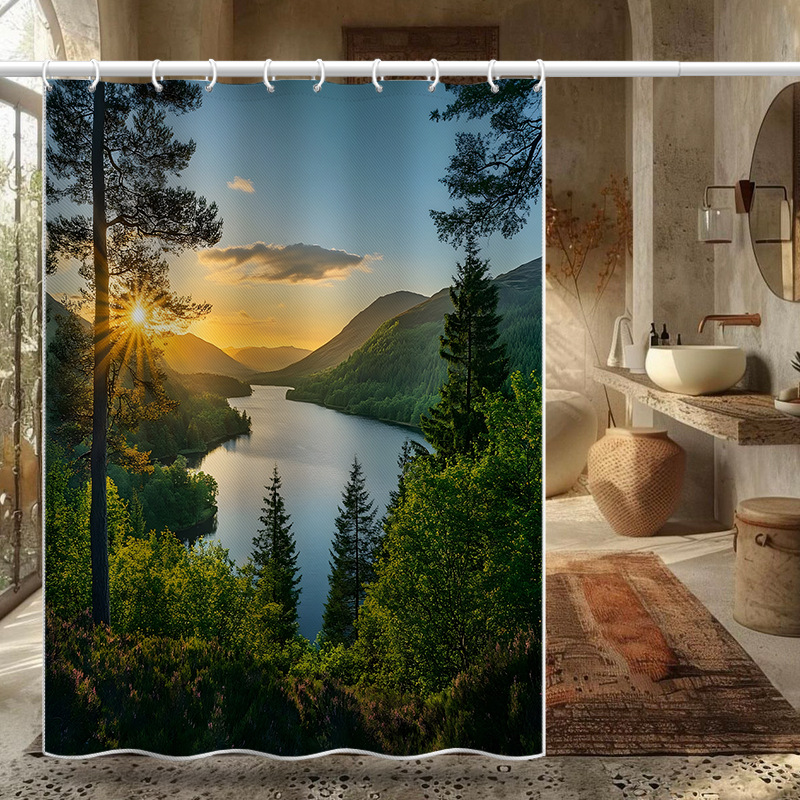 Nuan Yang River Mountain Partition Door Hanging Shower Curtain, Waterproof, Mold-resistant, Thickened Curtain Set, No_voghion.com