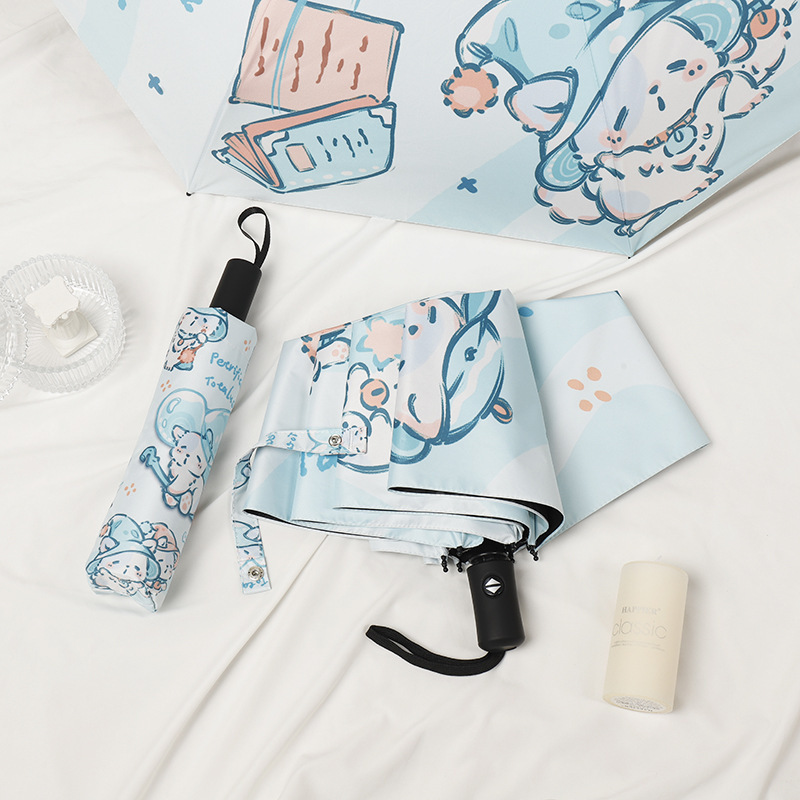 Sun Umbrella Anti-ultraviolet Sunshade Umbrella Black Glue Automatic Umbrella Cute Niche Dual-use Umbrella Small Fresh for Students