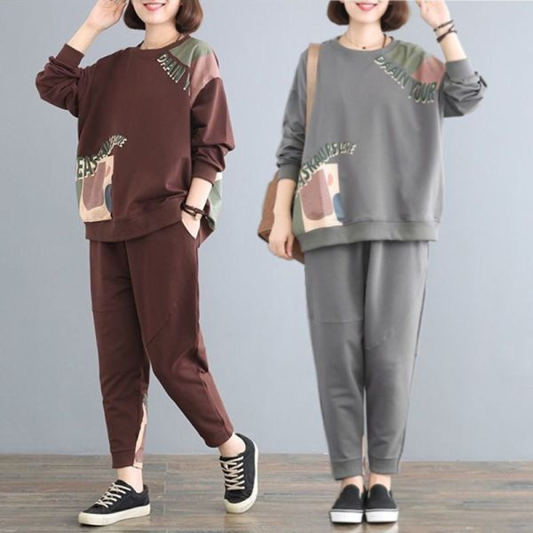Cross-Border Plus Size Women's Sports Fashion Suit Women's Autumn and Winter Export Style Loose Sweatshirt Casual Harem Pants Two-Piece Set