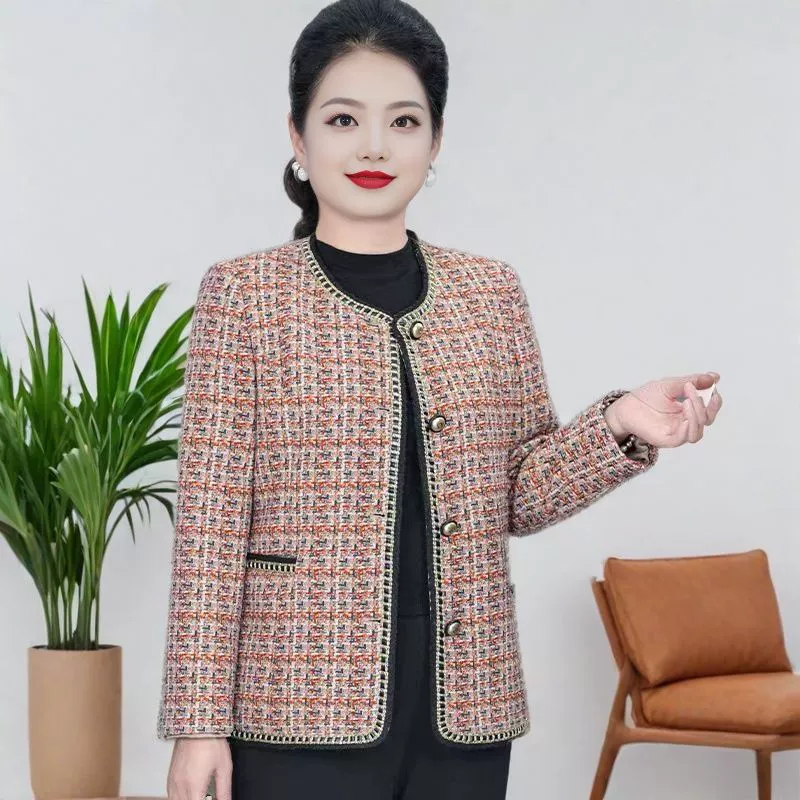 Small autumn jacket, 2025 years, Korean style, Chanel style, for middle age, western style, round collar
