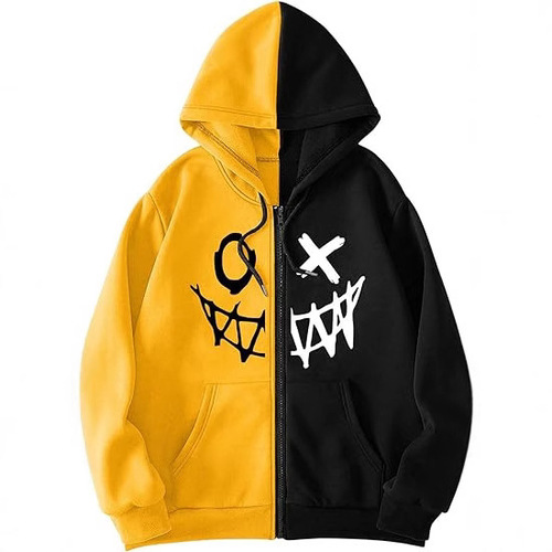 Hip-hop personality 3D printed small devil streetwear American retro hooded open sweater autumn men's zip-up jacket hoodie