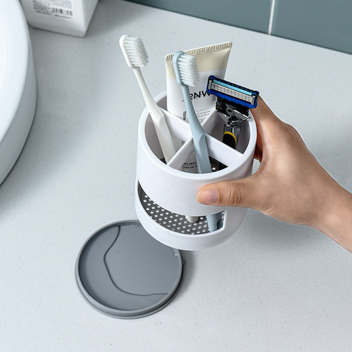 Electric toothbrush holder, bathroom shower shelf, ventilated and draining rack, razor and cosmetic brush compartmented storage rack