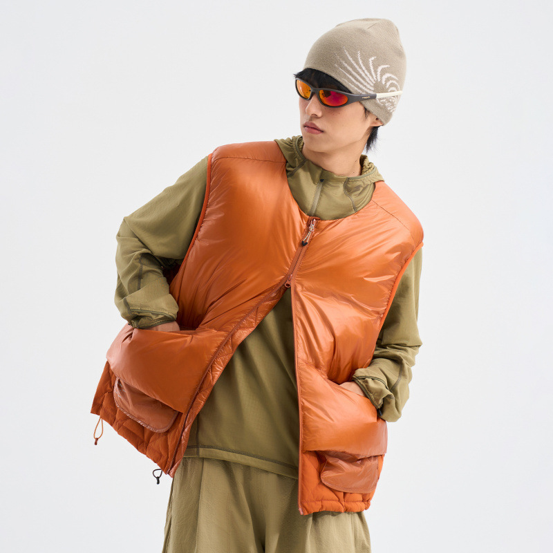 冬季白鸭绒拼接羽绒服无袖马甲男女款户外宽松保暖叠穿马夹外套