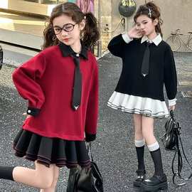 女童连衣裙春季新款时髦洋气中大童长袖卫衣裙小女孩休闲风蓬蓬裙