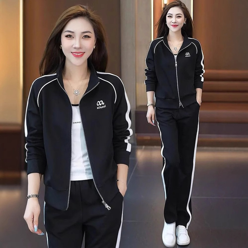 Casual Sportswear suit Women's Autumn 2024 New Fashion Age-reducing Slim-fit Sweatshirt Wide-leg Pants Two-piece Set