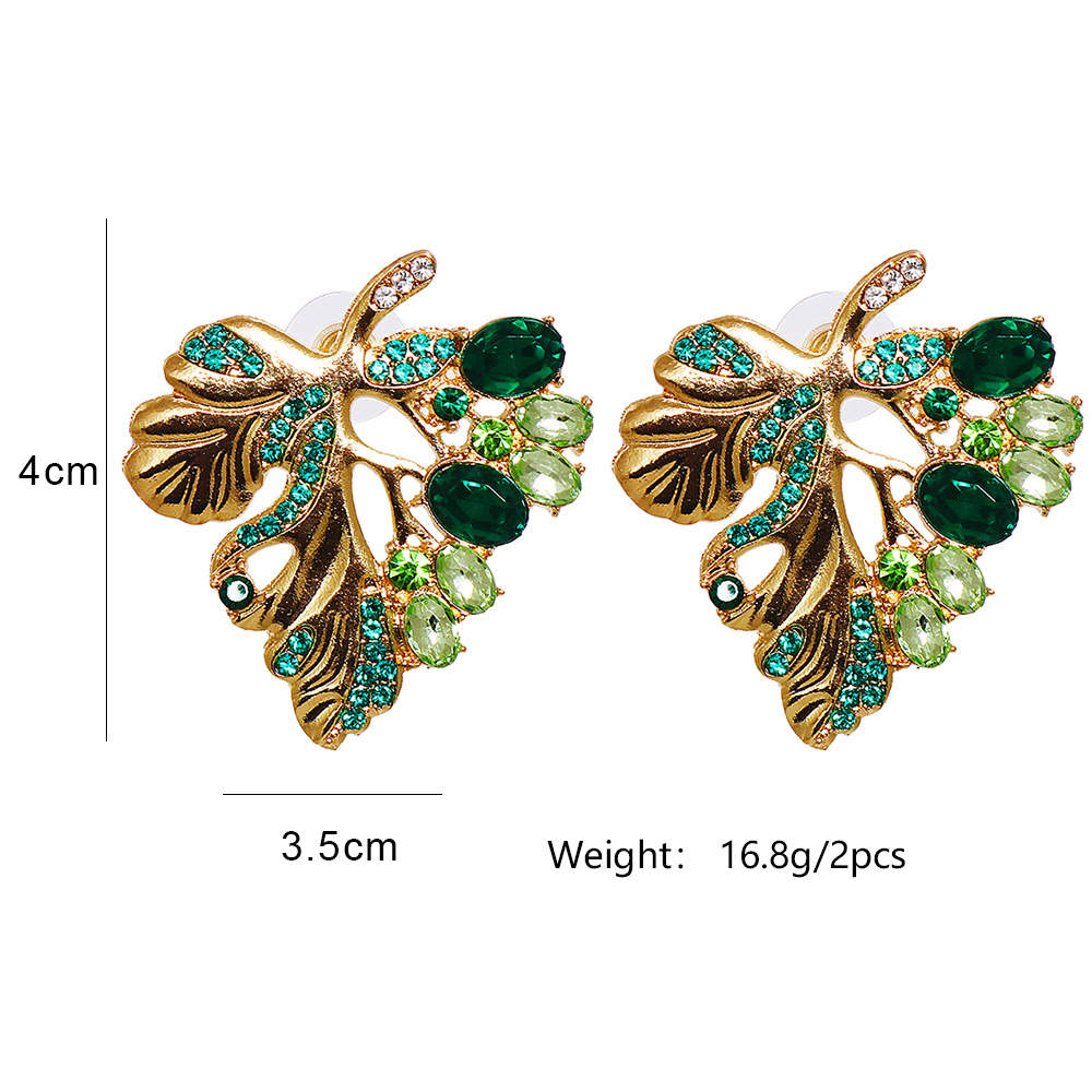 European and American new style spring green leaf alloy diamond earrings personality exaggerated earringspicture1