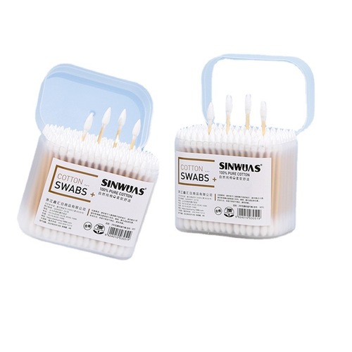 Boxed cotton swabs disposable hygienic makeup cotton swabs cotton swabs household double-ended pointed ear-picking wooden swabs cotton swabs