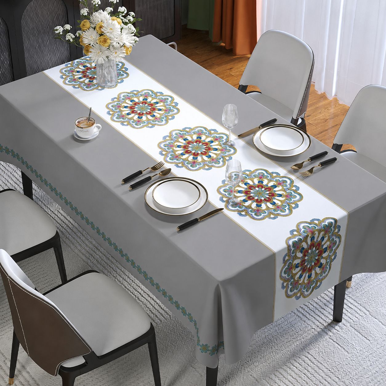 Mantel para Mesa de Comedor y Centro de PVC Impermeable, Resistente al Aceite y al Calor