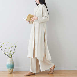 实拍  亚麻茶服春秋禅意居士服汉服中国风中式唐装套装
