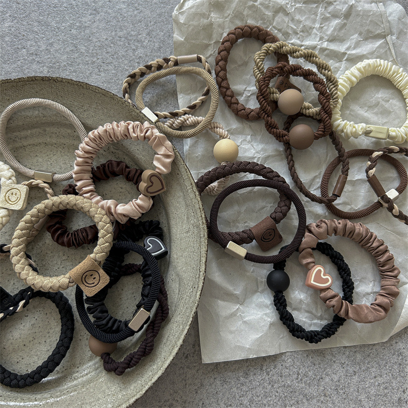 Banda de pelo marrón leche de cinco piezas de alta cuerda de Pelo elástico Corazón de niña engrosada Cola de Caballo banda de goma cuerda de pelo de estilo japonés y coreano Nuevo