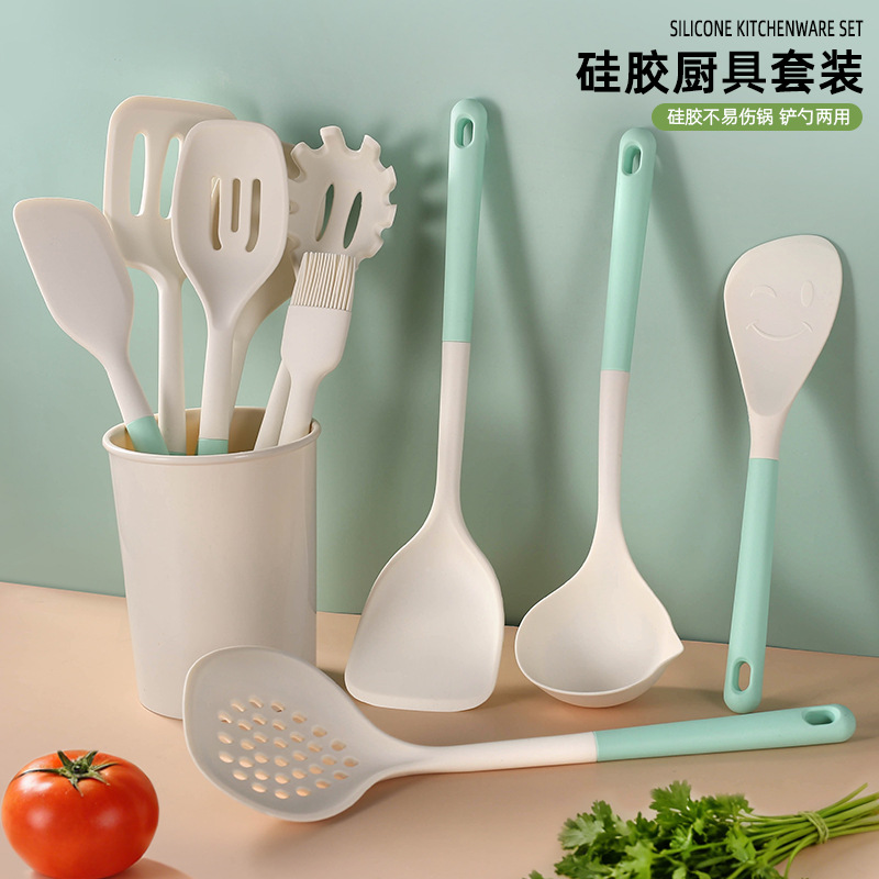 Nórdico color de silicona set de cocina sopa de sopa de cocina antiadherente para pala para fritar verduras casera sopa de cocina set de cucharas