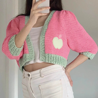 wholesale Cross border Europe and America 2022 Autumn new pattern French Apple sweater Cardigan have cash less than that is registered in the accounts jacket D79041