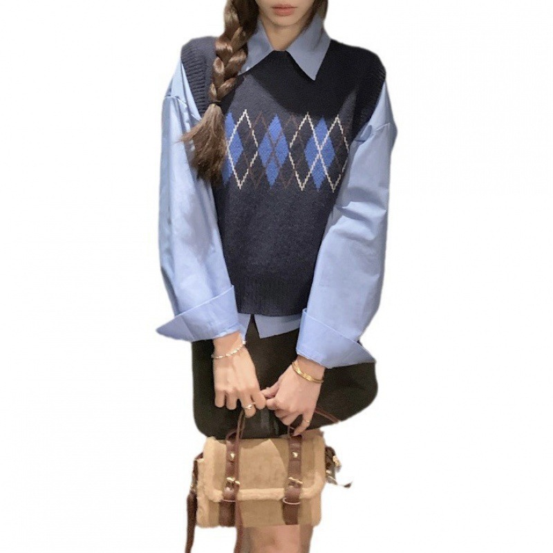 24 invierno Puyuan collar fz personalidad Jacquard chaleco de mujer 2024 nuevo estilo redondo
