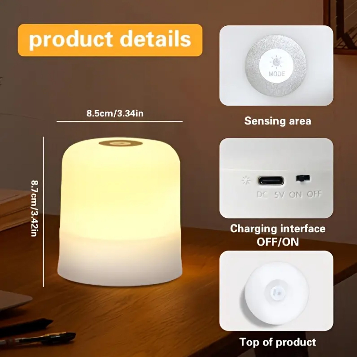 Luce notturna ricaricabile per camera da letto con telecomando, protezione per gli occhi sensibile al tocco, luce per dormire la notte,_voghion.com