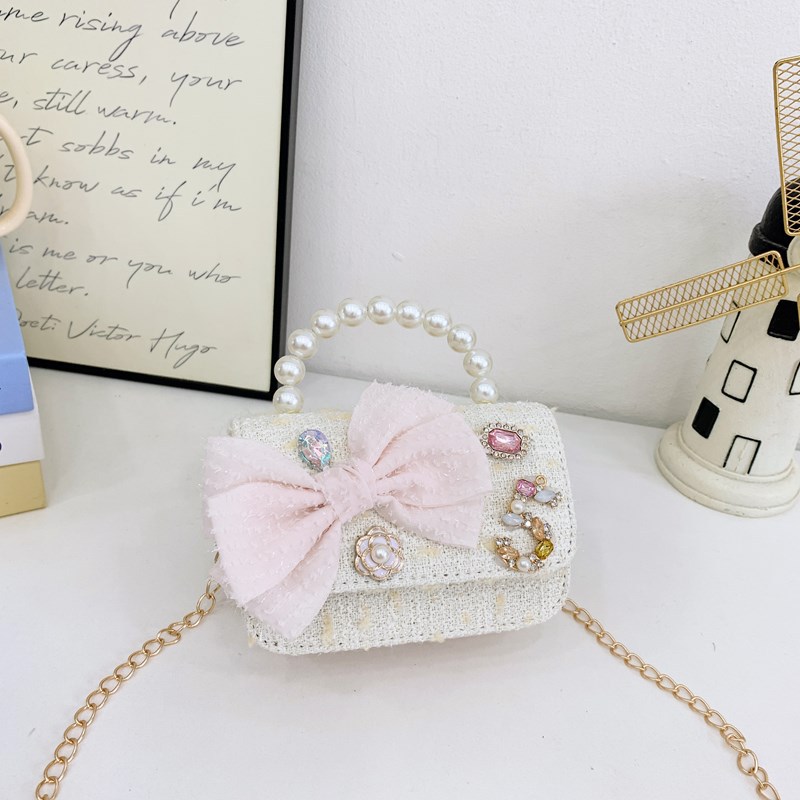 Dulce princesa bolso de perlas adorable arco mini boca rojo bolso de hombro bebé bolso de moda cadena de niños