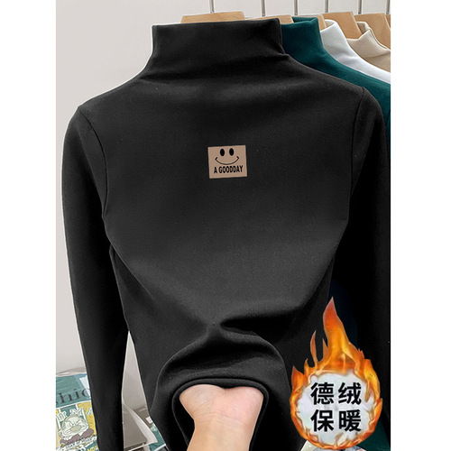 Men and Women Children Half High Collar Base Shirt Winter Fleece Lined Thickened Medium and Large Children's Wear Boys Half High Collar Long Sleeve Fashion