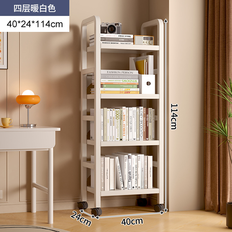 Estante de libros de hierro forjado estante de almacenamiento de piso multicapa polea móvil pequeño estante de libros junto al escritorio simple pared estrecha gabinete de almacenamiento