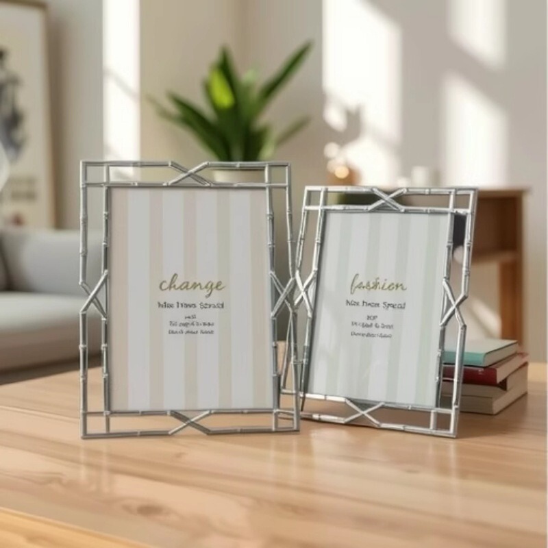 Modern Simple Bamboo Silver Metal Photo Frame Model Room Soft Decoration Table Decoration Metal Photo Frame