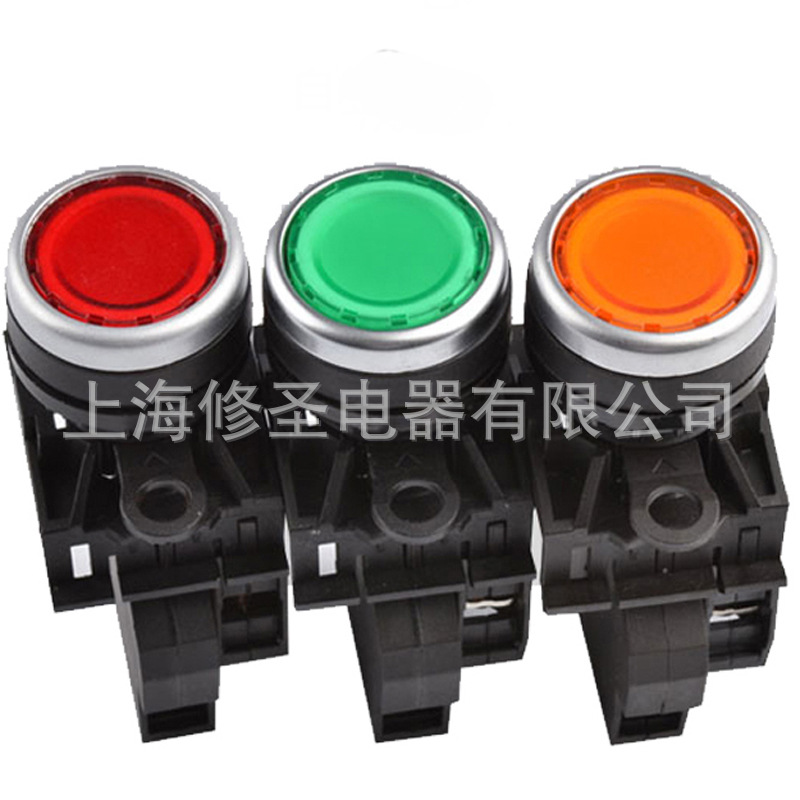 安装孔径22mm天逸按钮LA42PD-11一开一闭AC/DC24V带灯自复位G绿色