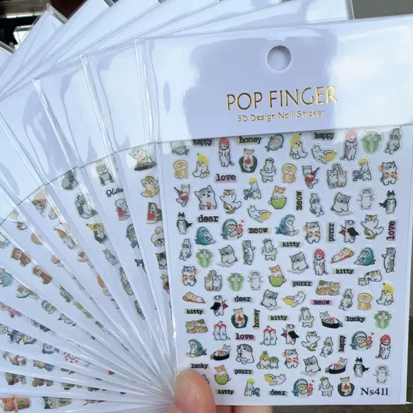 Popular Japanese and Korean Peach-Shaped Nail Stickers, Cute Shark and Cat Nail Art, Cartoon 3D Anpanman Nail Stickers