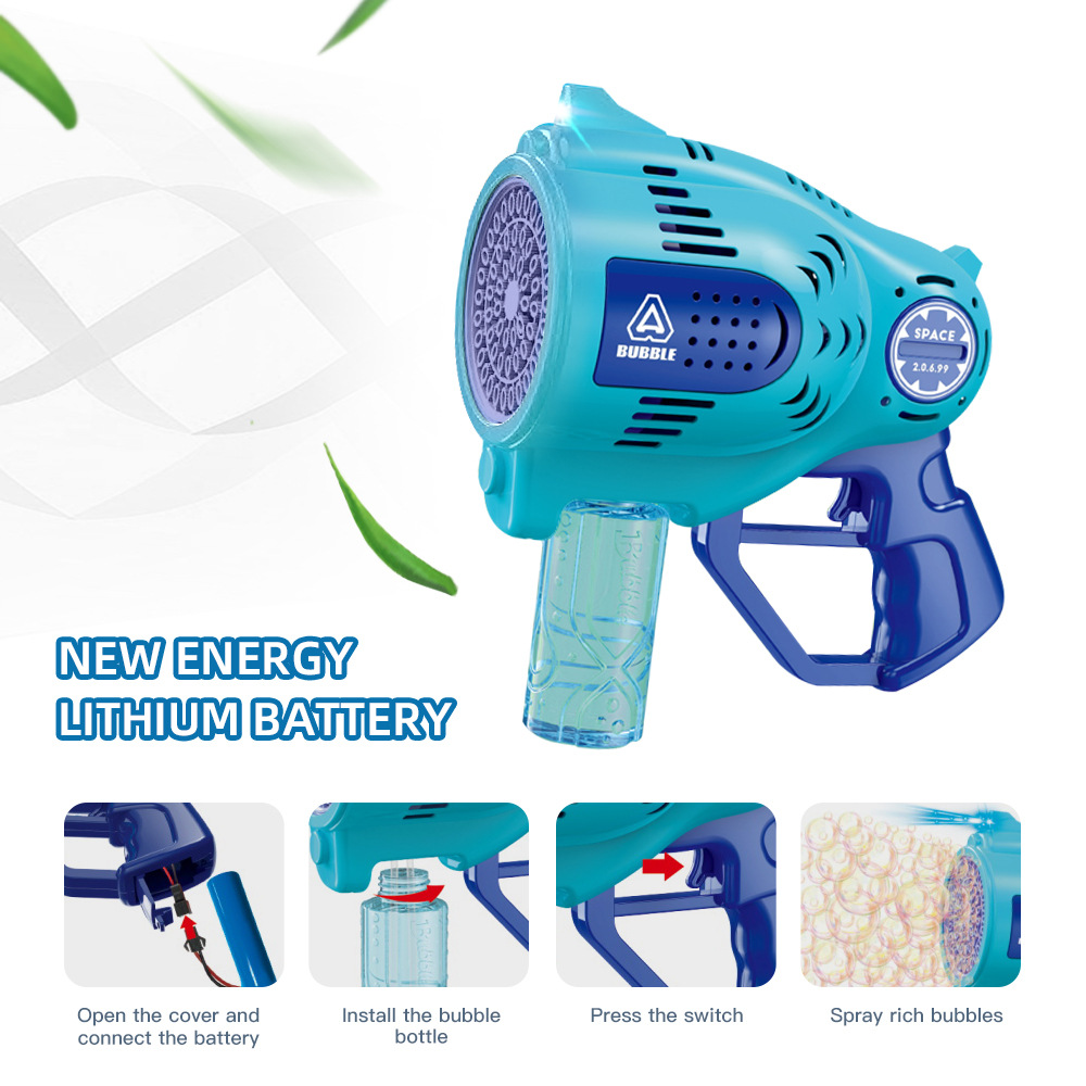 Transfronteriza nueva pistola de burbujas de 57 hoyos de mano Gatlin burbuja máquina automática de alimentación de agua porosa burbuja soplando juguete al por mayor