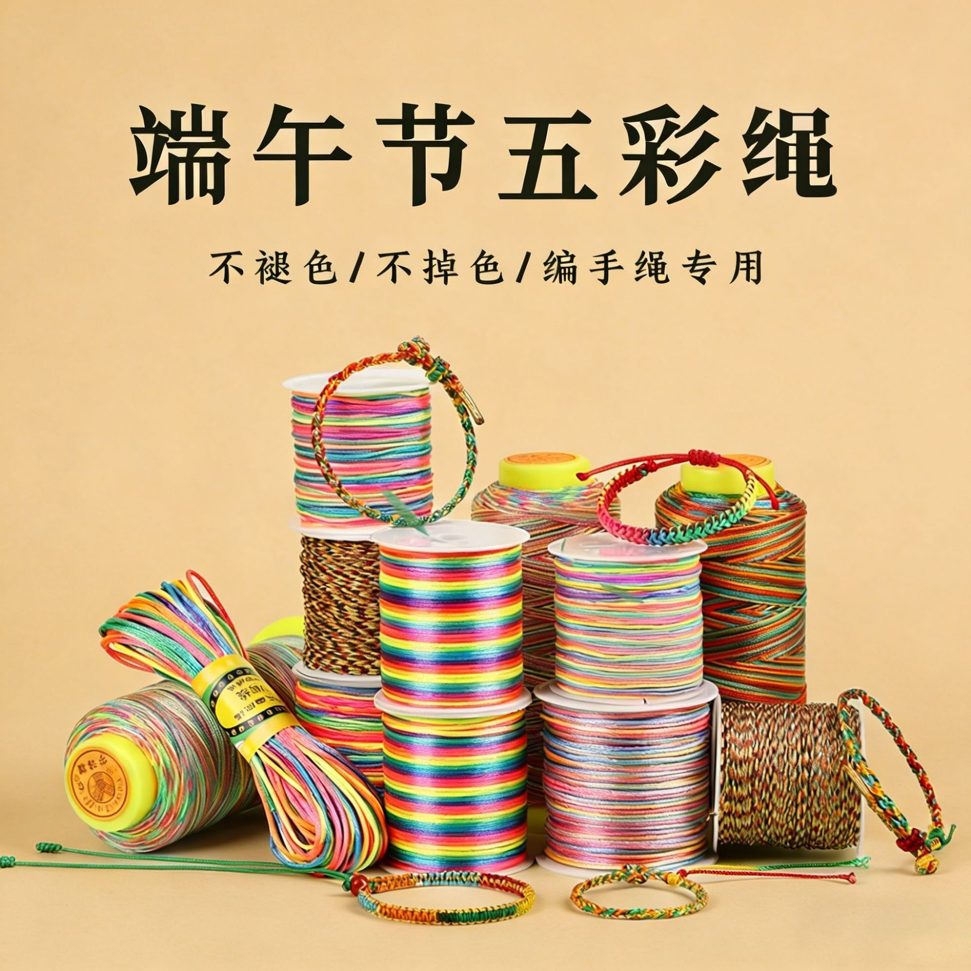 华匠端午节五彩绳手链编织绳手工编织儿童发绳手绳编织绳diy材料