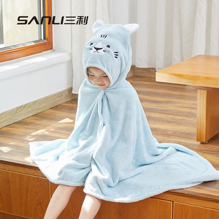 Sanli Towel Factory Cartoon Coral Velvet Cape Cape Baby Beach Towel Swimming Hooded Bathrobe Children's Bath Towel