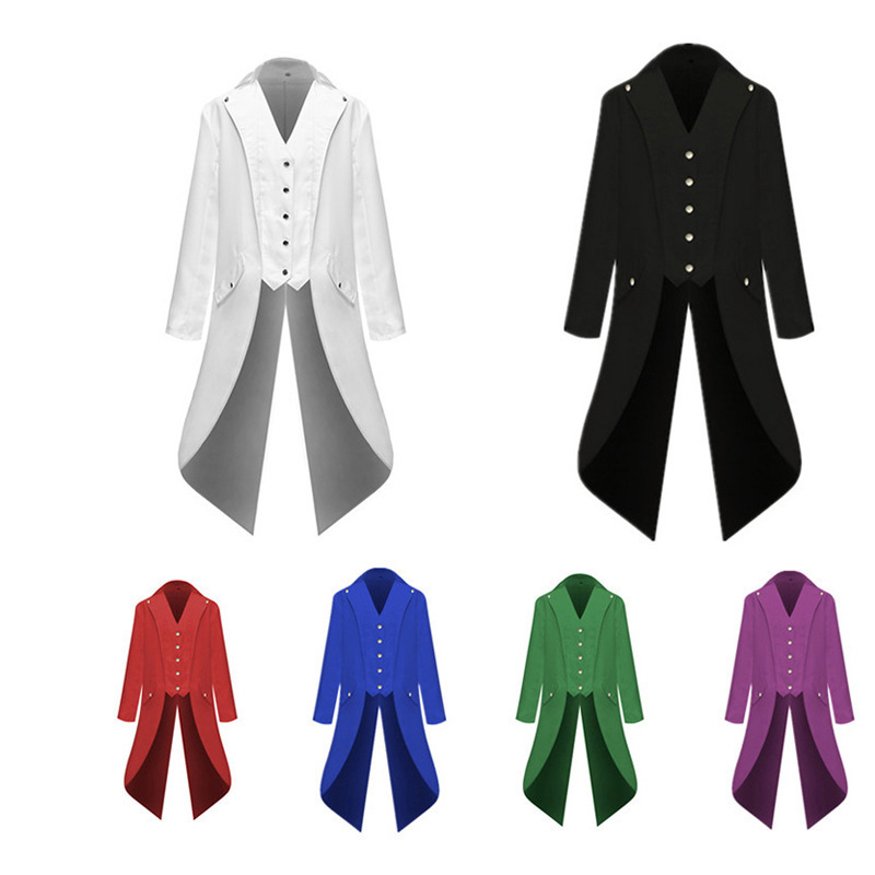 2018 European and American men's solid color long fashion punk retro tuxedo uniform overcoat dress