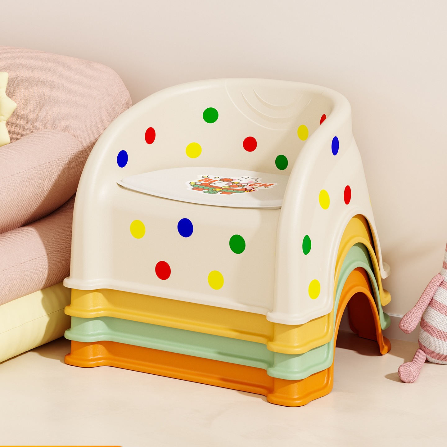 Infant Plastic Small Stool, Children's Screaming Chair, Thickened Baby Backrest Chair, Dining Chair, Learning Chair, Non-Slip Bath Stool