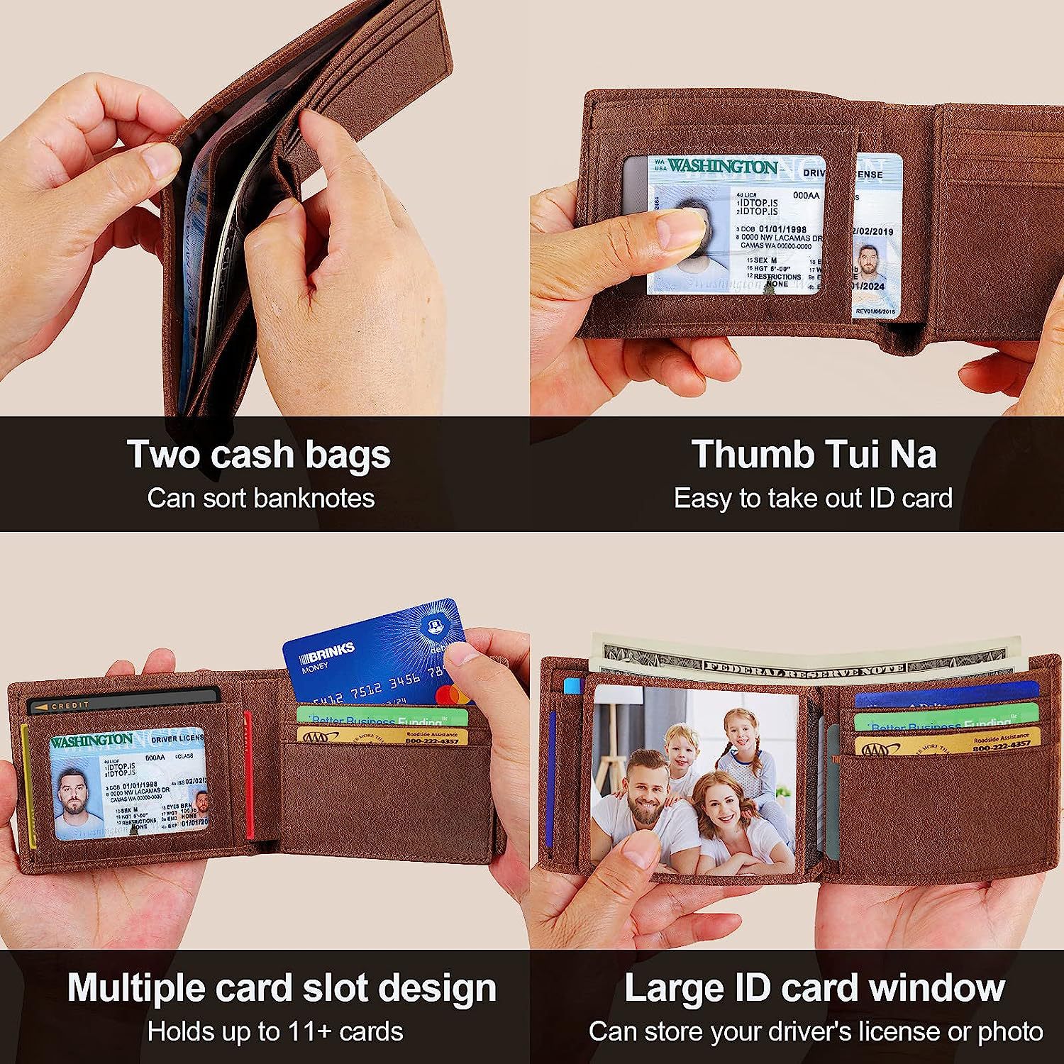 Cartera de cuero transfronteriza para hombres billetera rastreadora de productos genuinos portatarjetas de los hombres billetera de cuero de capa superior lisa