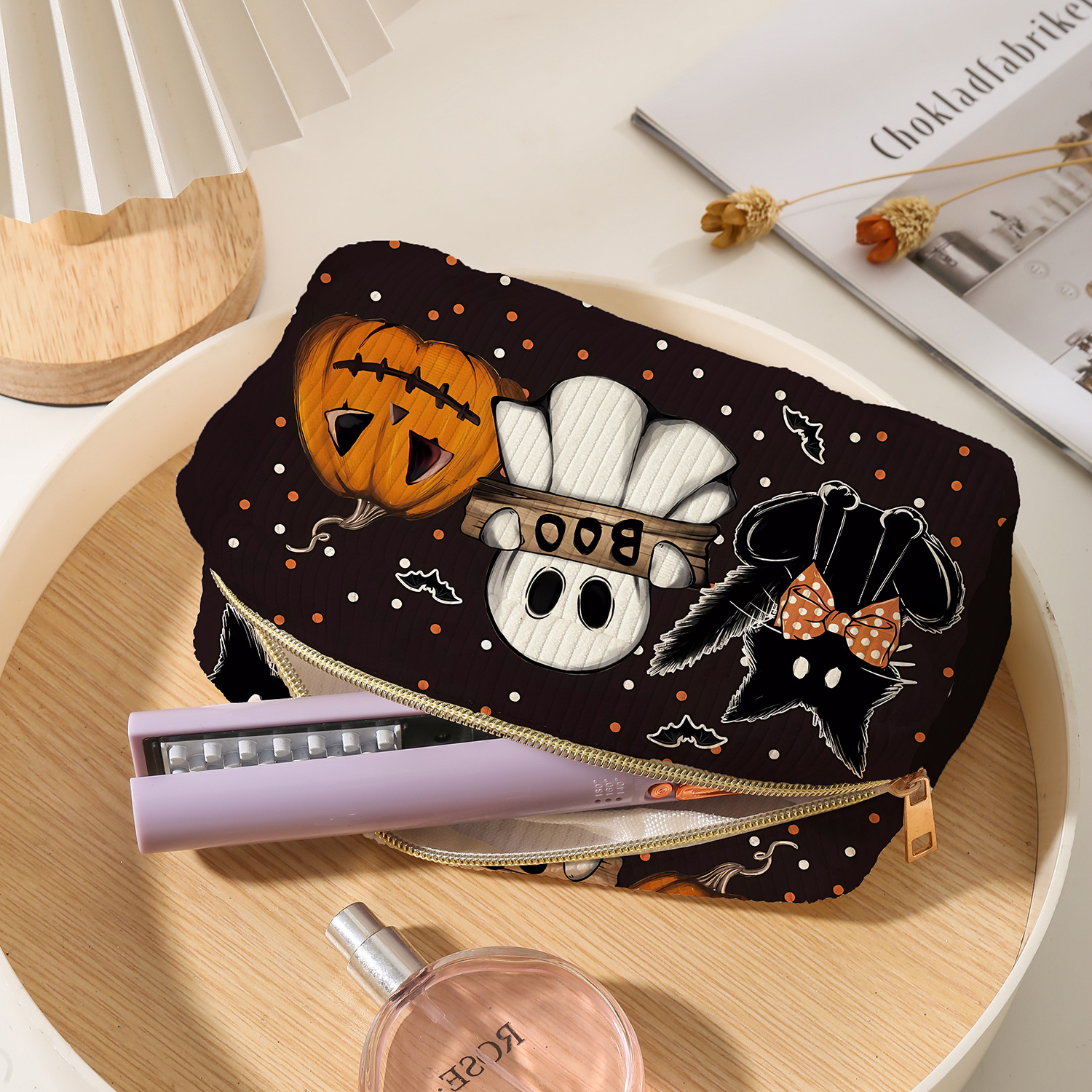 Wholesale Cute Pumpkin ghost Cat Corduroy Square Makeup Bags & Storage