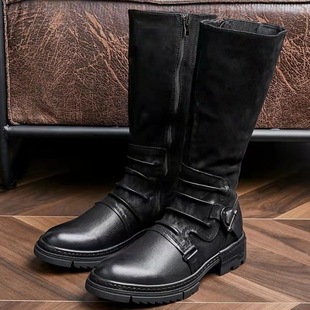 Foreign Trade Square Heel High Top Men's Boots plus size Winter Brown Car Stitching Solid Color Round Toe Martin Boots
