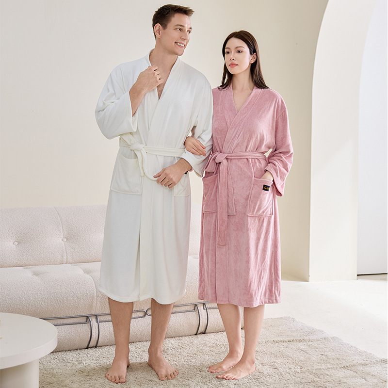 Four-Season Couple's Bathrobe, Towel Bathrobe, Women's Beauty Salon Hotel Bathrobe, Men's and Women's Long Bathrobe, Large Size Sleepwear